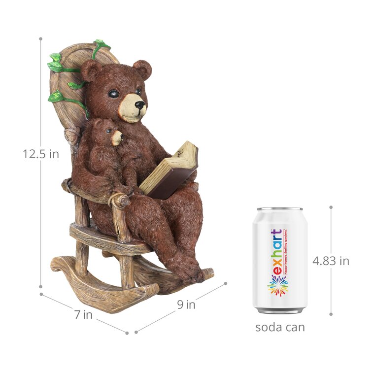 Exhart Solar Bear Reading a Story in a Rocking Chair 12 Inch